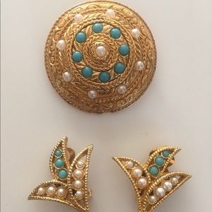 Vintage Brooch and Clip Earrings Set